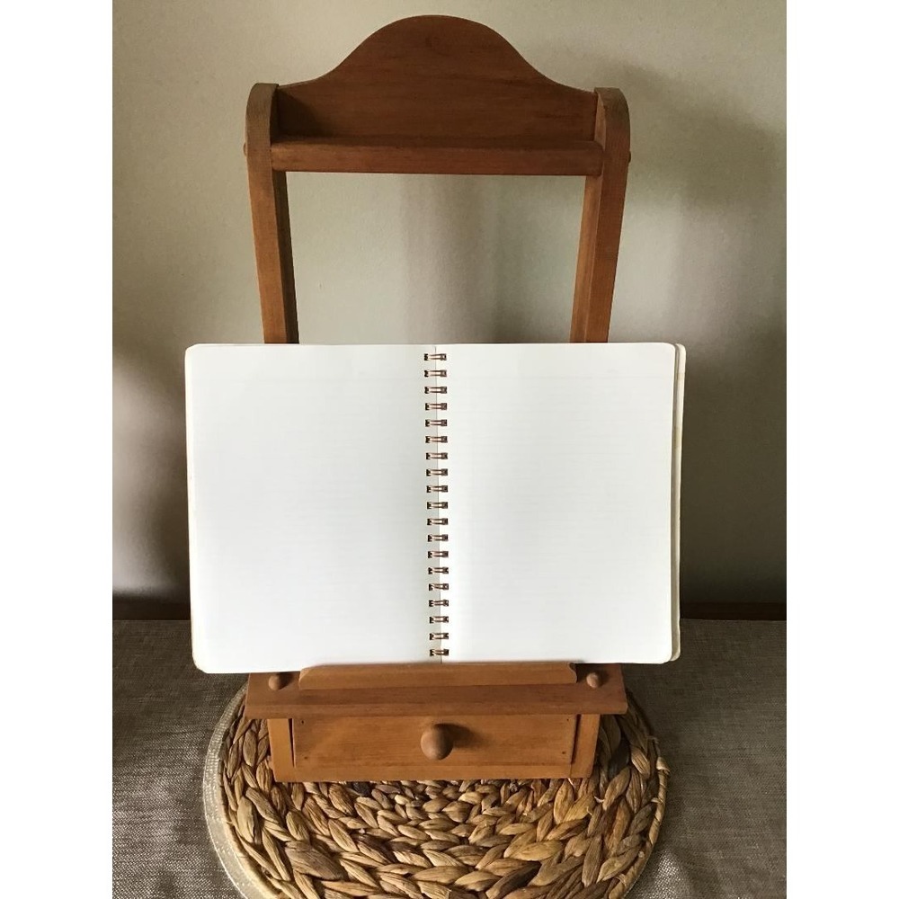 Vintage Wooden Cookbook Stand w/ Drawer Wall Mount Book Rest Farmhouse Decor